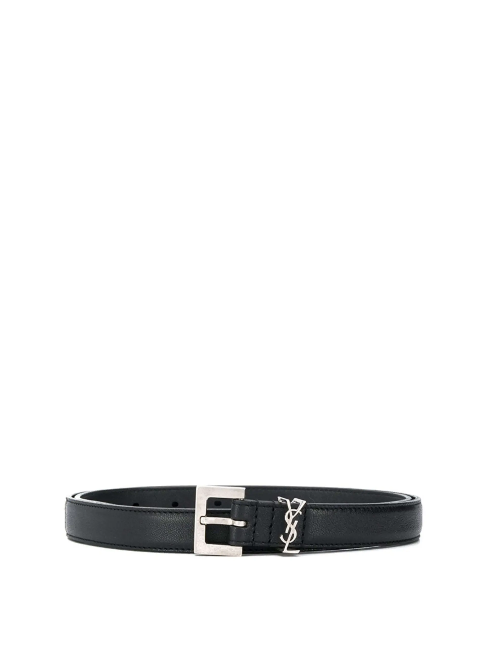 W Monogram Silver Buckle Leather Belt Black